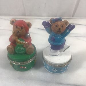 Vintage 1999 Claire's Bear Hinged Trinket Box Lot Santa's Cookies Ice Skating